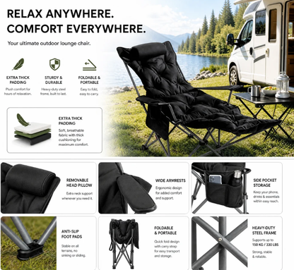 🥳2026 BESTSELLER🥾 Adjustable Folding Chair – 3/4 Recline Positions, Leg Rest – Reinforced Carbon Steel, 300 lbs – 600D Oxford – Folds for Camping & Beach! 🛡️💨