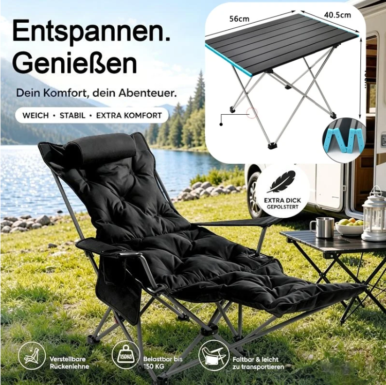 🥳2026 BESTSELLER🥾 Adjustable Folding Chair – 3/4 Recline Positions, Leg Rest – Reinforced Carbon Steel, 300 lbs – 600D Oxford – Folds for Camping & Beach! 🛡️💨