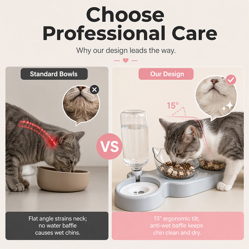 2-in-1 Ergonomic Elevated Tilted Pet Bowl