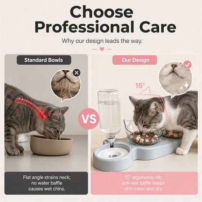 2-in-1 Ergonomic Elevated Tilted Pet Bowl