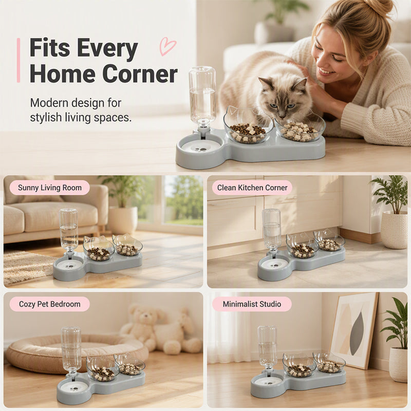 2-in-1 Ergonomic Elevated Tilted Pet Bowl