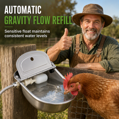 ⏳🔥LIMITED-TIME 49% OFF! ⏰🐄 Automatic 304 Stainless Steel Drinking Bowl with Float and Drain Hole for Cattle Horses Sheep and Dogs 🤖