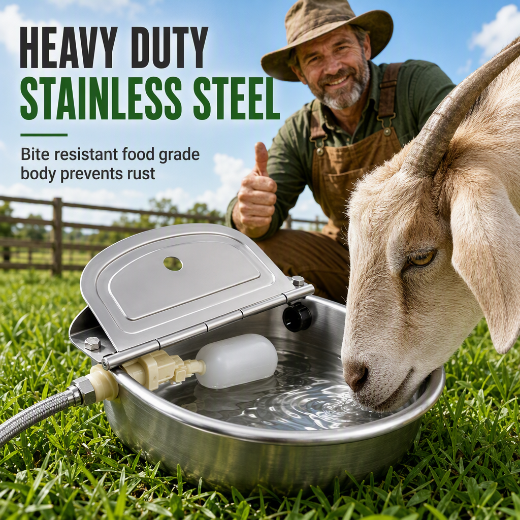 ⏳🔥LIMITED-TIME 49% OFF! ⏰🐄 Automatic 304 Stainless Steel Drinking Bowl with Float and Drain Hole for Cattle Horses Sheep and Dogs 🤖