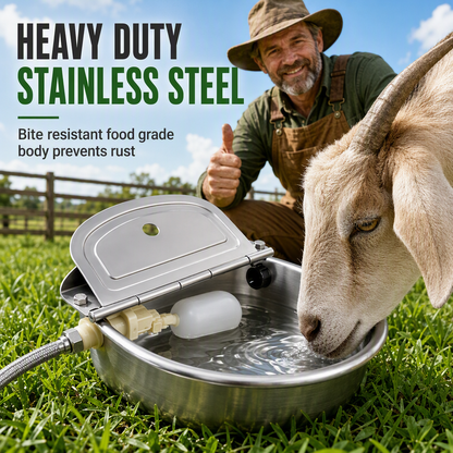 ⏳🔥LIMITED-TIME 49% OFF! ⏰🐄 Automatic 304 Stainless Steel Drinking Bowl with Float and Drain Hole for Cattle Horses Sheep and Dogs 🤖