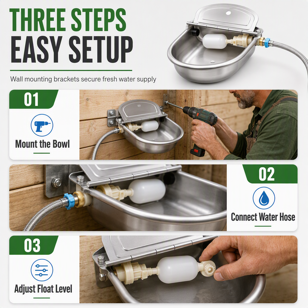 ⏳🔥LIMITED-TIME 49% OFF! ⏰🐄 Automatic 304 Stainless Steel Drinking Bowl with Float and Drain Hole for Cattle Horses Sheep and Dogs 🤖
