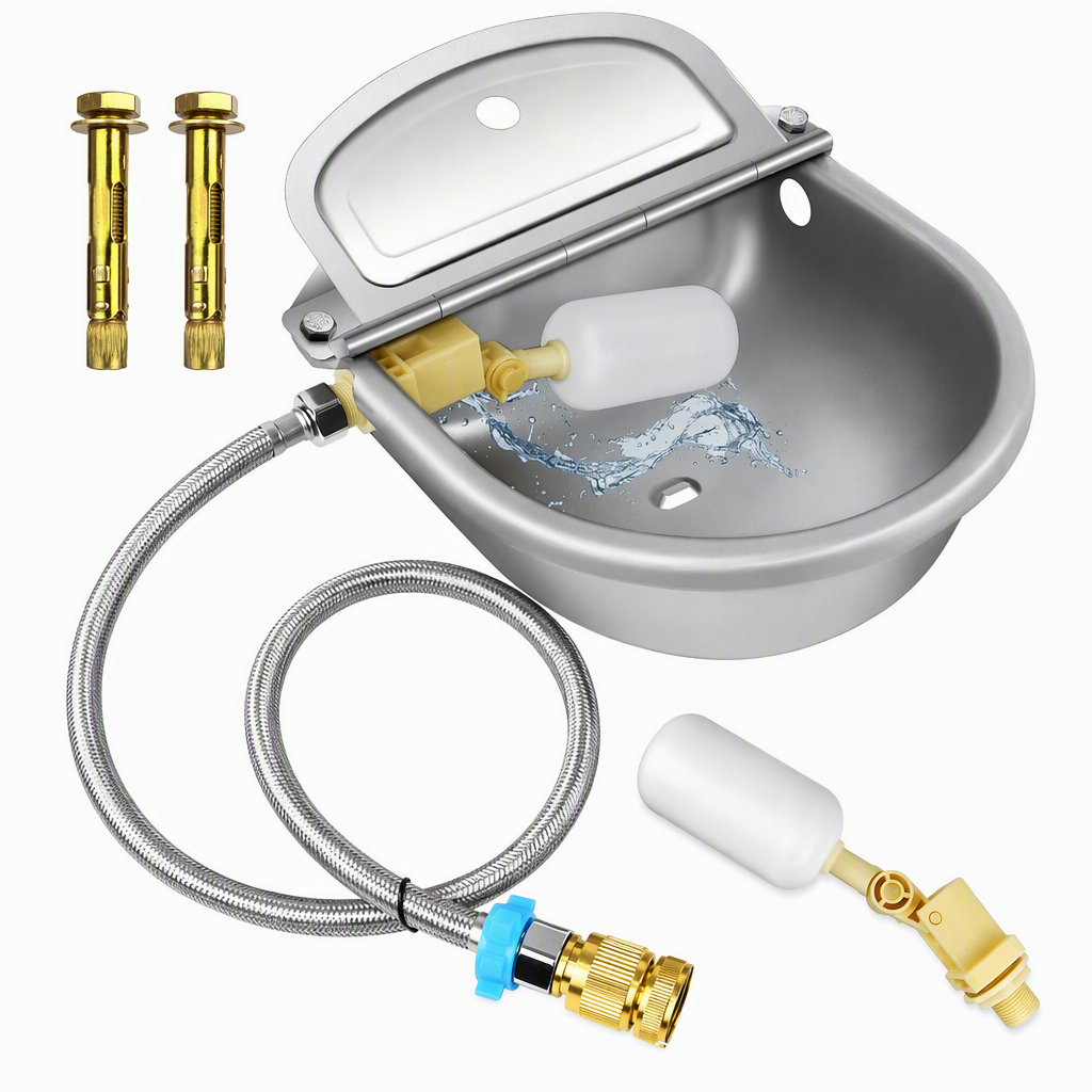 ⏳🔥LIMITED-TIME 49% OFF! ⏰🐄 Automatic 304 Stainless Steel Drinking Bowl with Float and Drain Hole for Cattle Horses Sheep and Dogs 🤖