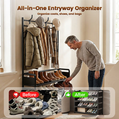 ⏳🔥LIMITED-TIME 49% OFF! ⏰Multi-Functional Entryway Shoe & Coat Rack🧥Multi-Functional Entryway Shoe & Coat Rack