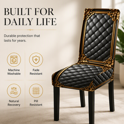 🪑 LIMITED-TIME 49% OFF ✨ Washable Baroque Chair Cover — Stretch Fit, Royal Gold Pattern