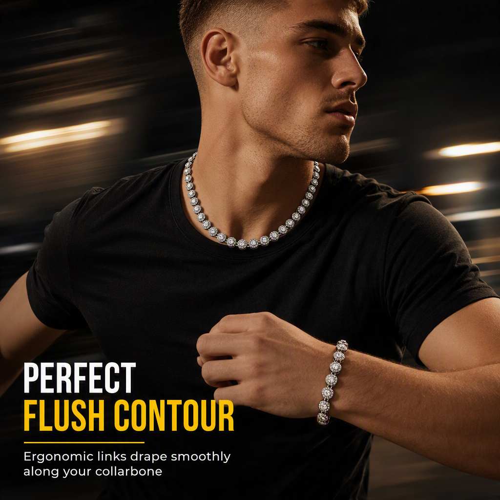 💎Men's Hip Hop Round Rhinestone Necklace Fully Paved Crystal Chain for Street Dance✨