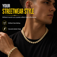 💎Men's Hip Hop Round Rhinestone Necklace Fully Paved Crystal Chain for Street Dance✨