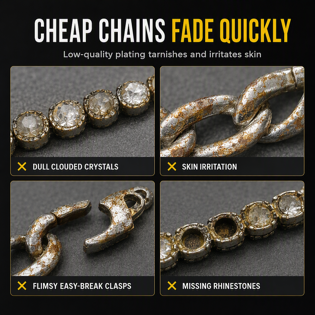 💎Men's Hip Hop Round Rhinestone Necklace Fully Paved Crystal Chain for Street Dance✨