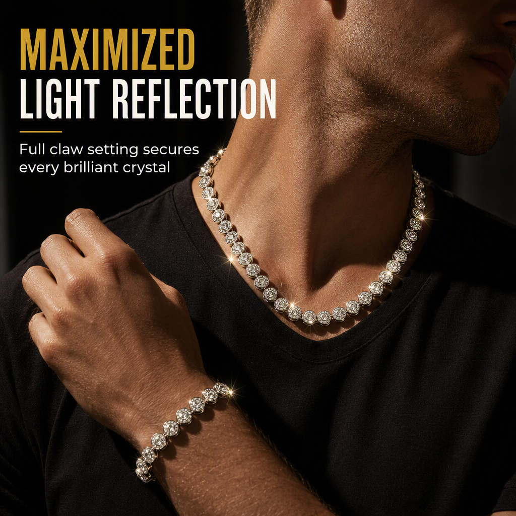 💎Men's Hip Hop Round Rhinestone Necklace Fully Paved Crystal Chain for Street Dance✨