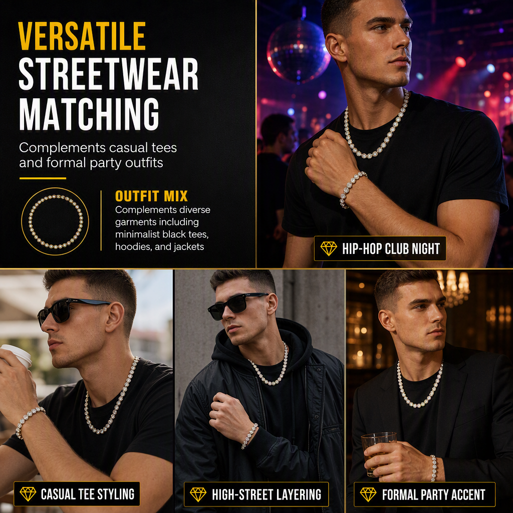 💎Men's Hip Hop Round Rhinestone Necklace Fully Paved Crystal Chain for Street Dance✨