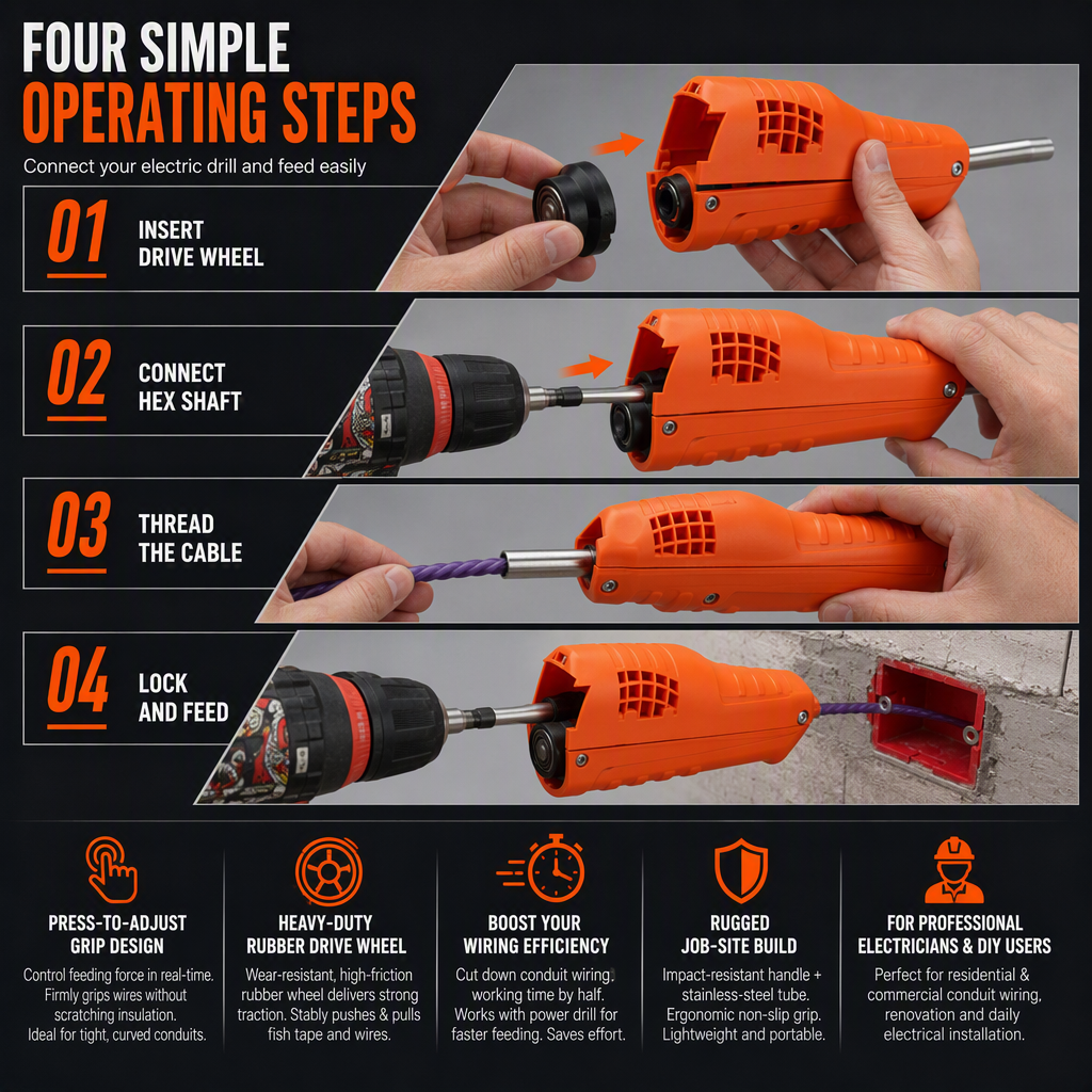 🔥 HOT SALE 49% OFF 🔌 Electrician Wire Threader Kit — Drill-Powered, Tension Control, Fast Wiring