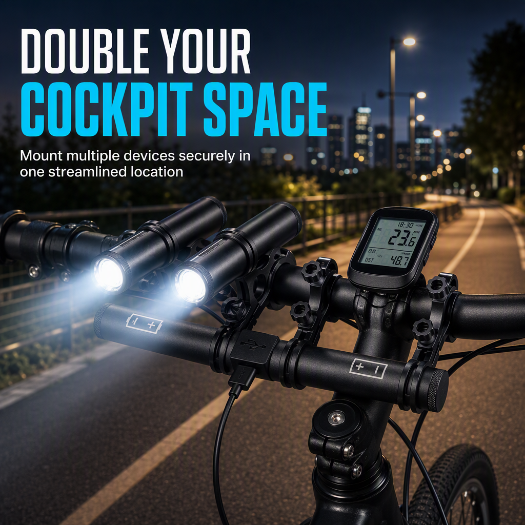 🚲Bicycle Handlebar Extender Bracket with USB Power Bank Function and Bike Light Flashlight Mount