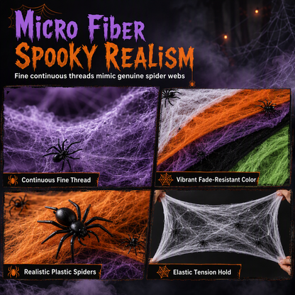 🎃Halloween Stretchable Spider Web and Fake Spiders Set for Haunted House Outdoor Yard and Bar Decorations