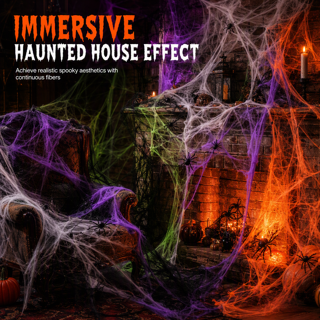 🎃Halloween Stretchable Spider Web and Fake Spiders Set for Haunted House Outdoor Yard and Bar Decorations