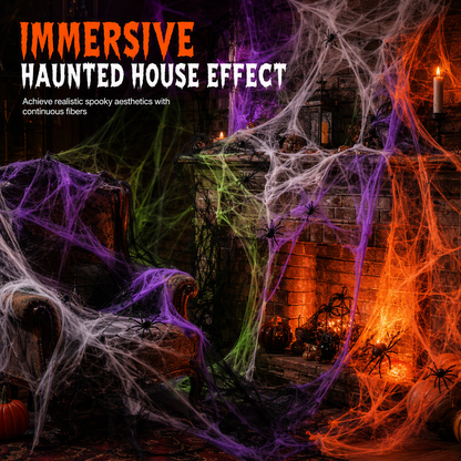 🎃Halloween Stretchable Spider Web and Fake Spiders Set for Haunted House Outdoor Yard and Bar Decorations
