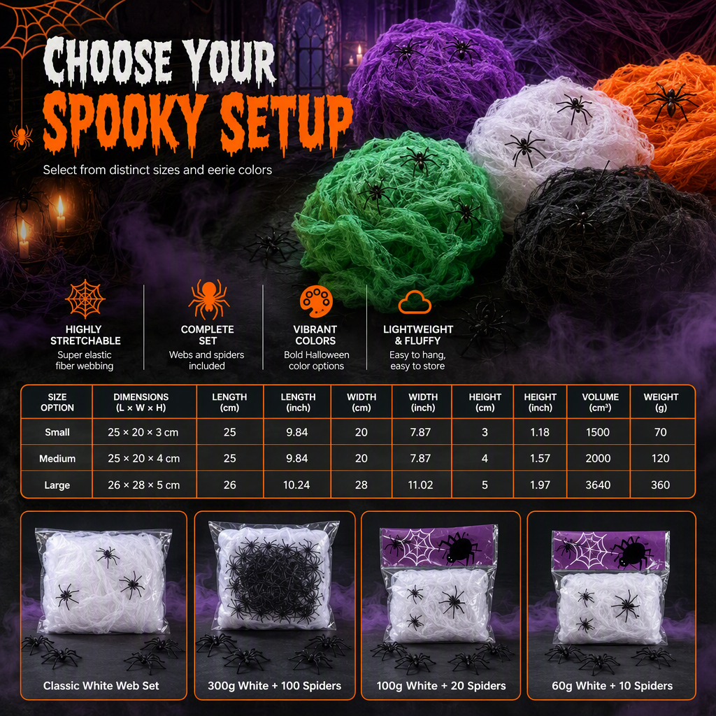 🎃Halloween Stretchable Spider Web and Fake Spiders Set for Haunted House Outdoor Yard and Bar Decorations