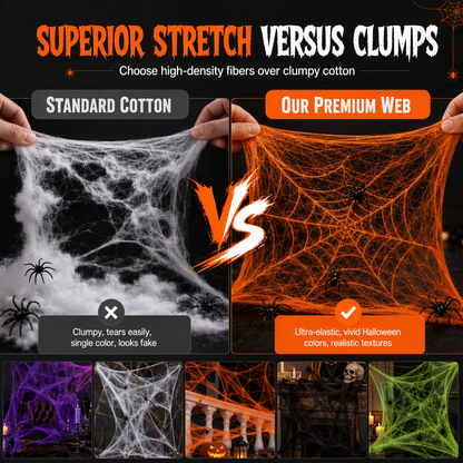 🎃Halloween Stretchable Spider Web and Fake Spiders Set for Haunted House Outdoor Yard and Bar Decorations
