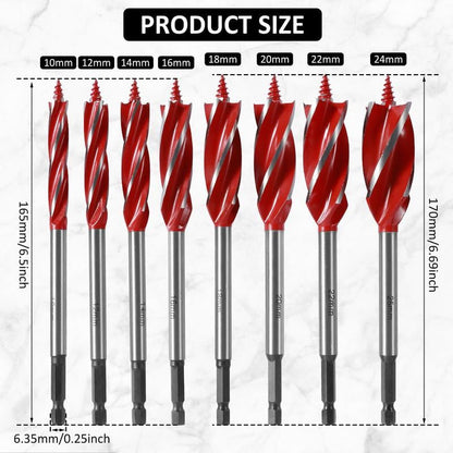 🔩 49% OFF NOW! 🌳 Auger Drill Bit Set – High Carbon Steel, 4-Flute Design & Anti-Slip Hex Shank – 8 PCS for Hardwood, Cork & Plastic 🛠️