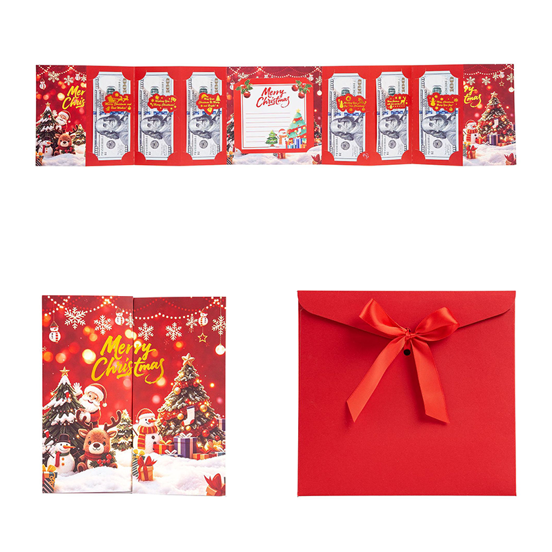 🎄 Festive Cash Gift Card: Multi-Slot Holder, Greeting Message Panel, with Envelope & Ribbon