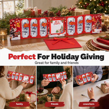 🎄 Festive Cash Gift Card: Multi-Slot Holder, Greeting Message Panel, with Envelope & Ribbon