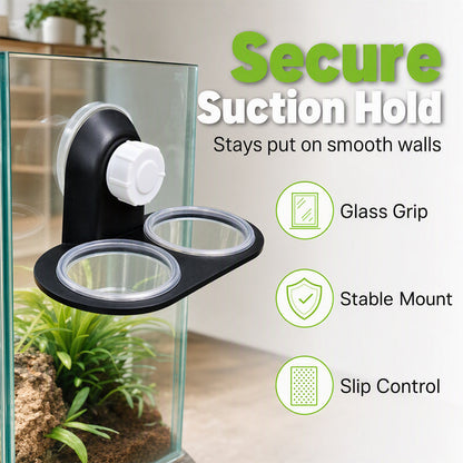 🦎 Double Reptile Feeding Ledge with Bowls – Secure Suction Hold & Removable Cups