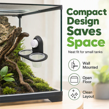 🦎 Double Reptile Feeding Ledge with Bowls – Secure Suction Hold & Removable Cups