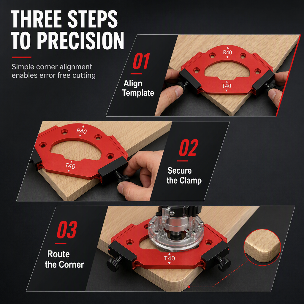🔨  LIMITED-TIME 49% OFF! ✨ Woodworking Router Template Round Corner Jig – Anti-Slip, Precise 🛠️
