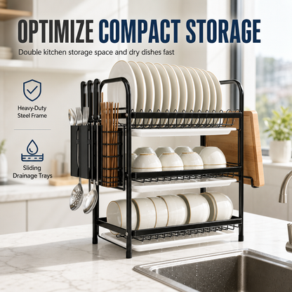 🏆LAST DAY 49% OFF🧑‍🍳Kitchen Countertop Dish Drying Rack and Bowl Plate Storage Organizer Shelf for Small Spaces