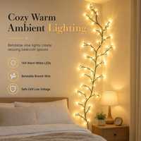 🏆LAST DAY 49% OFF💡144 LED Warm White Vine String Lights for Bedroom and Room Decoration