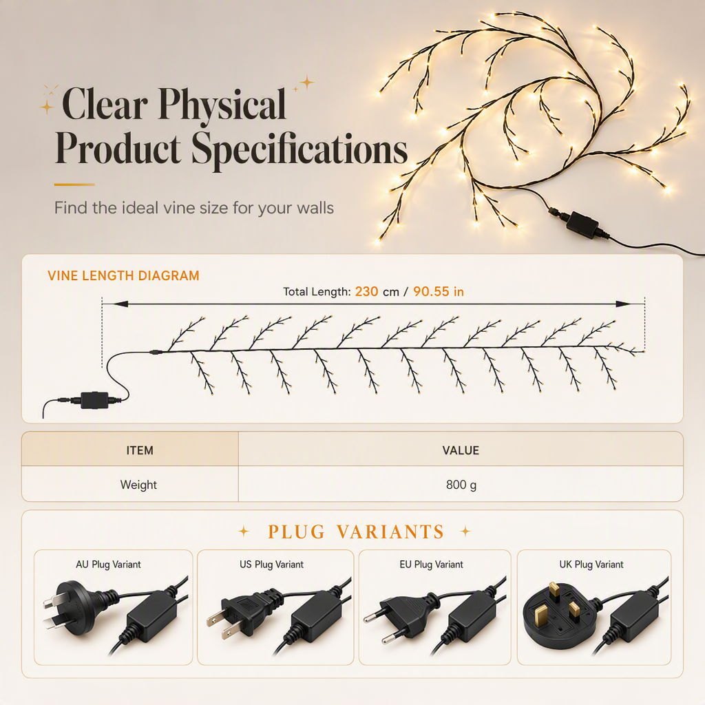 🏆LAST DAY 49% OFF💡144 LED Warm White Vine String Lights for Bedroom and Room Decoration