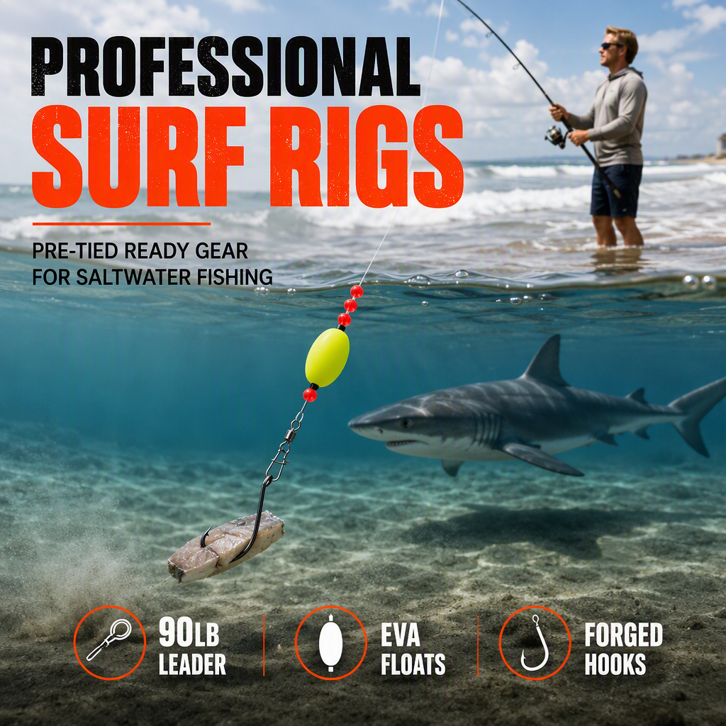 📢📢49% OFF !! ⏰ Pre-Tied Surf Fishing Rigs: High-Buoyancy Floats, Forged Circle Hooks, 90lb Leader, Ready to Use