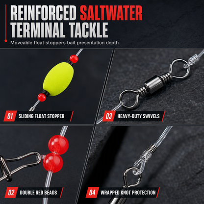 📢📢49% OFF !! ⏰ Pre-Tied Surf Fishing Rigs: High-Buoyancy Floats, Forged Circle Hooks, 90lb Leader, Ready to Use