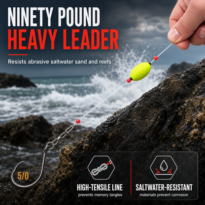 📢📢49% OFF !! ⏰ Pre-Tied Surf Fishing Rigs: High-Buoyancy Floats, Forged Circle Hooks, 90lb Leader, Ready to Use