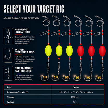 📢📢49% OFF !! ⏰ Pre-Tied Surf Fishing Rigs: High-Buoyancy Floats, Forged Circle Hooks, 90lb Leader, Ready to Use