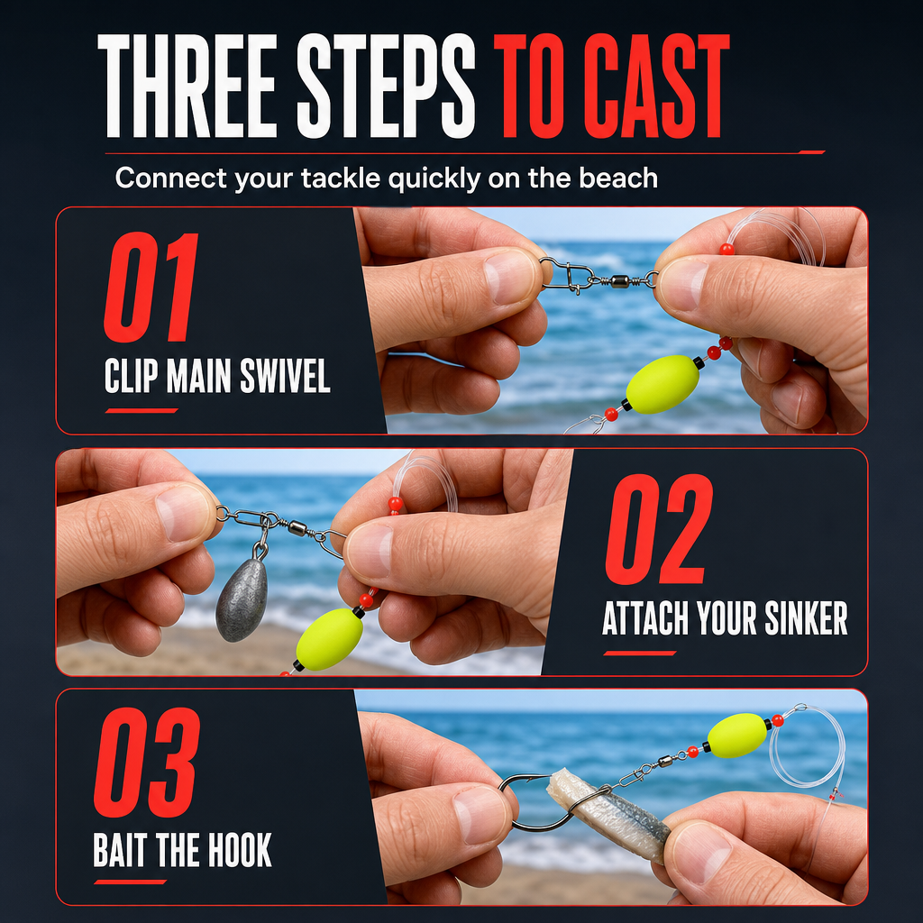 📢📢49% OFF !! ⏰ Pre-Tied Surf Fishing Rigs: High-Buoyancy Floats, Forged Circle Hooks, 90lb Leader, Ready to Use