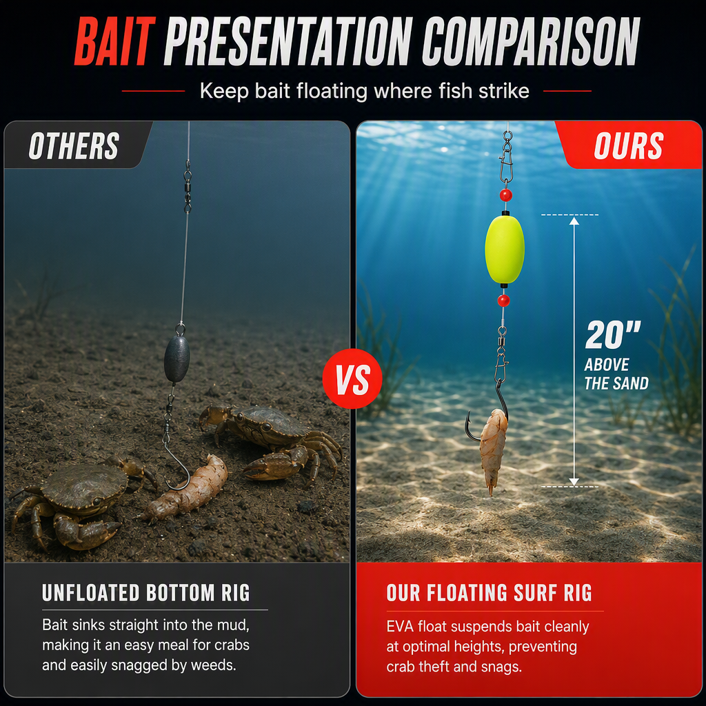 📢📢49% OFF !! ⏰ Pre-Tied Surf Fishing Rigs: High-Buoyancy Floats, Forged Circle Hooks, 90lb Leader, Ready to Use