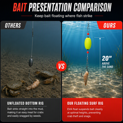 📢📢49% OFF !! ⏰ Pre-Tied Surf Fishing Rigs: High-Buoyancy Floats, Forged Circle Hooks, 90lb Leader, Ready to Use