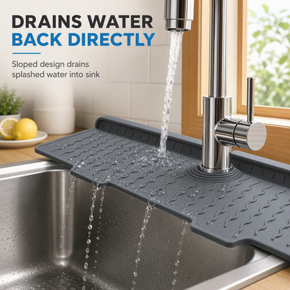 💧 LIMITED-TIME 49% OFF! 🧽 Food Grade Silicone Faucet Splash Guard Mat – Drain Fast, Flexible, Cuttable ✨