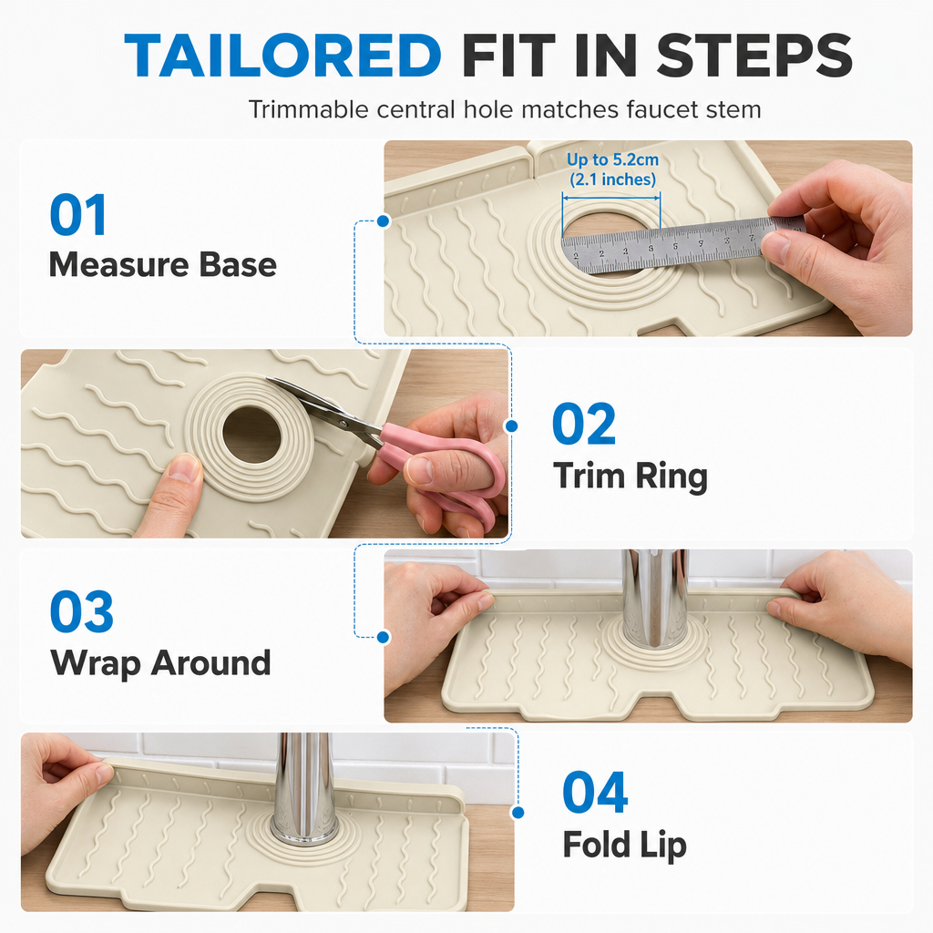 💧 LIMITED-TIME 49% OFF! 🧽 Food Grade Silicone Faucet Splash Guard Mat – Drain Fast, Flexible, Cuttable ✨