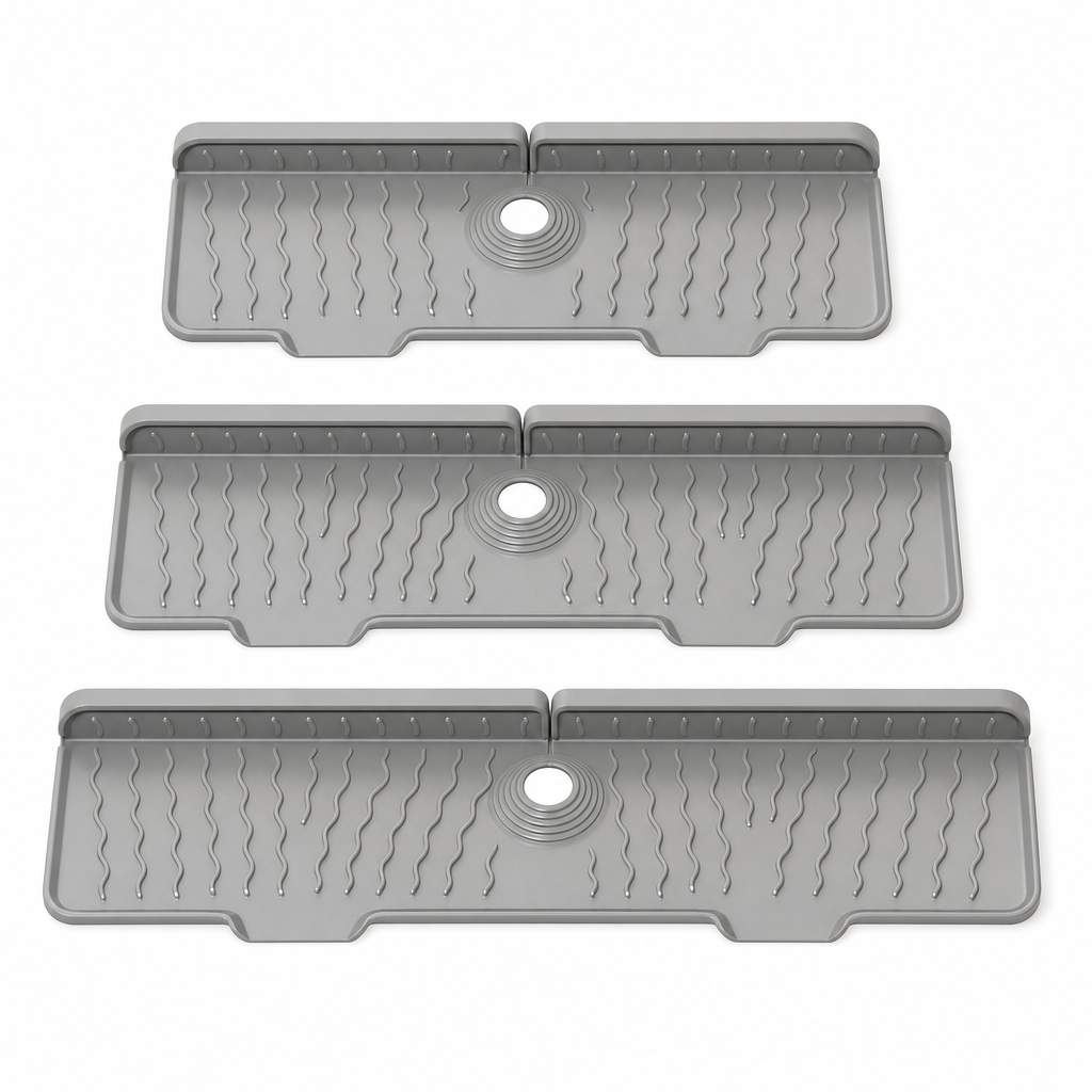 💧 LIMITED-TIME 49% OFF! 🧽 Food Grade Silicone Faucet Splash Guard Mat – Drain Fast, Flexible, Cuttable ✨