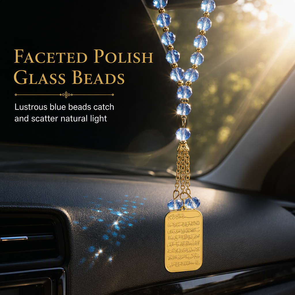 ⏳Limited-time 49% off⏰Stainless Steel Arabic Medallion Car Hanging Ornament with Blue Glass Chain🚗🏷️