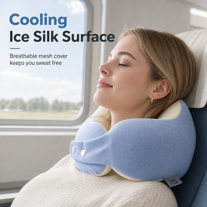 ⏳🔥LIMITED-TIME 49% OFF! ⏰Memory Foam U-Shaped Travel Neck Pillow with Ice Silk Cover and Magnetic Buckle for Portable Neck Support