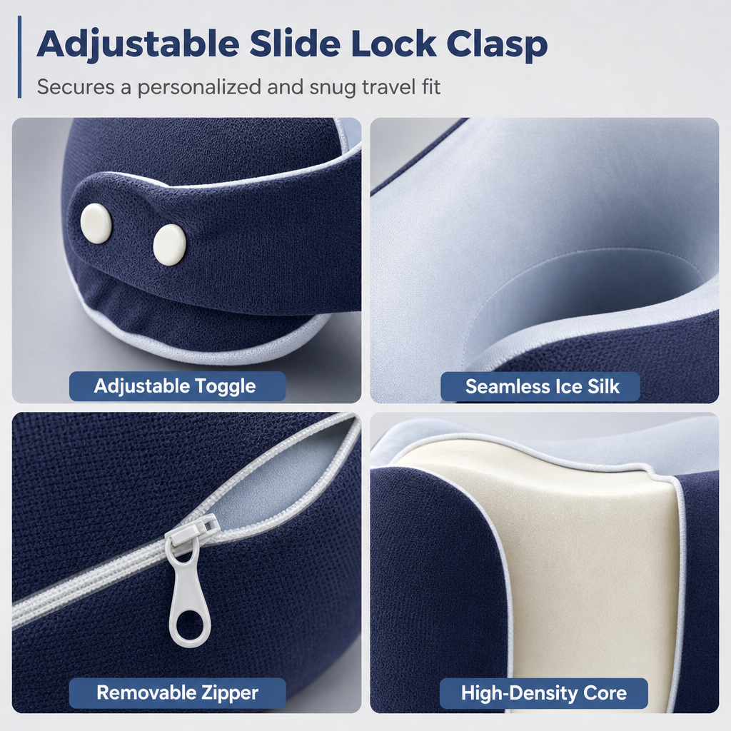 ⏳🔥LIMITED-TIME 49% OFF! ⏰Memory Foam U-Shaped Travel Neck Pillow with Ice Silk Cover and Magnetic Buckle for Portable Neck Support