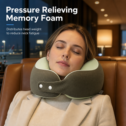 ⏳🔥LIMITED-TIME 49% OFF! ⏰Memory Foam U-Shaped Travel Neck Pillow with Ice Silk Cover and Magnetic Buckle for Portable Neck Support
