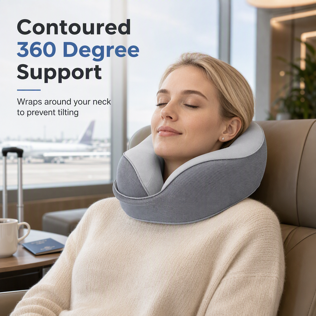 ⏳🔥LIMITED-TIME 49% OFF! ⏰Memory Foam U-Shaped Travel Neck Pillow with Ice Silk Cover and Magnetic Buckle for Portable Neck Support