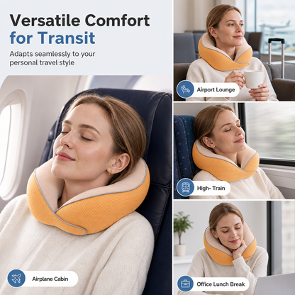 ⏳🔥LIMITED-TIME 49% OFF! ⏰Memory Foam U-Shaped Travel Neck Pillow with Ice Silk Cover and Magnetic Buckle for Portable Neck Support