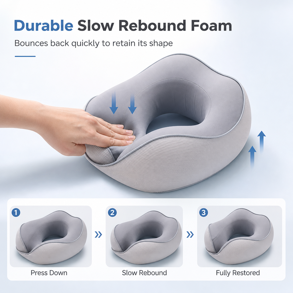 ⏳🔥LIMITED-TIME 49% OFF! ⏰Memory Foam U-Shaped Travel Neck Pillow with Ice Silk Cover and Magnetic Buckle for Portable Neck Support